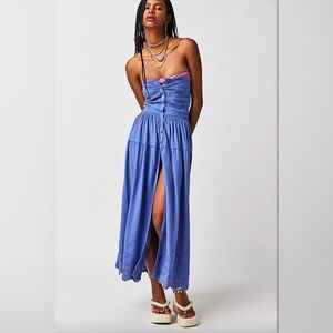 Free People Evelyn Eyelet Midi Dress - Periwinkle Blue Purple